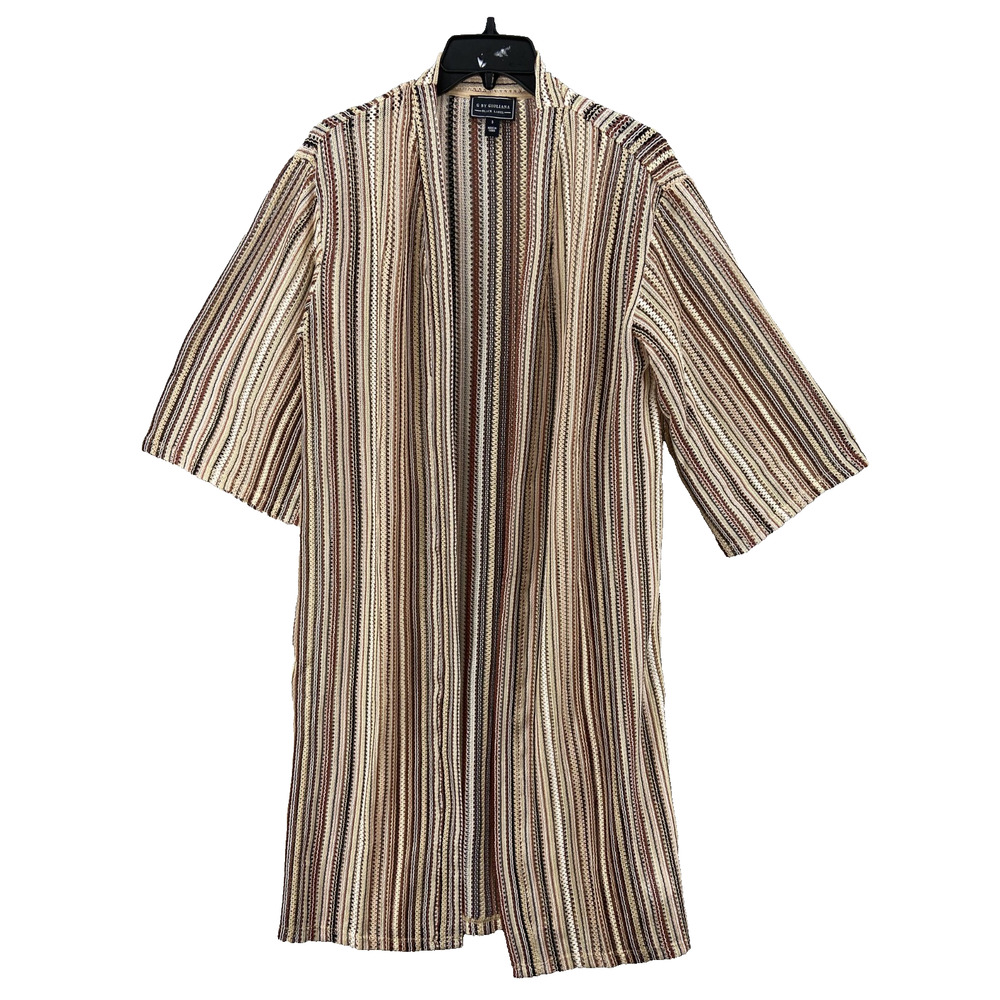 New G by Giuliana Cardigan Sz S Duster Brown Stripe 3/4 Sleeve Open Front Duster